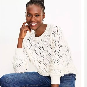 Ann Taylor LOFT Geo Pointelle Sweater Size XS, Off White